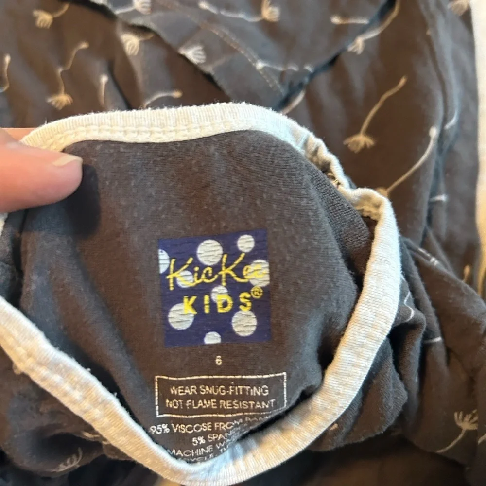 Kickee Pants Charcoal Pajama Set with Leaf Pattern